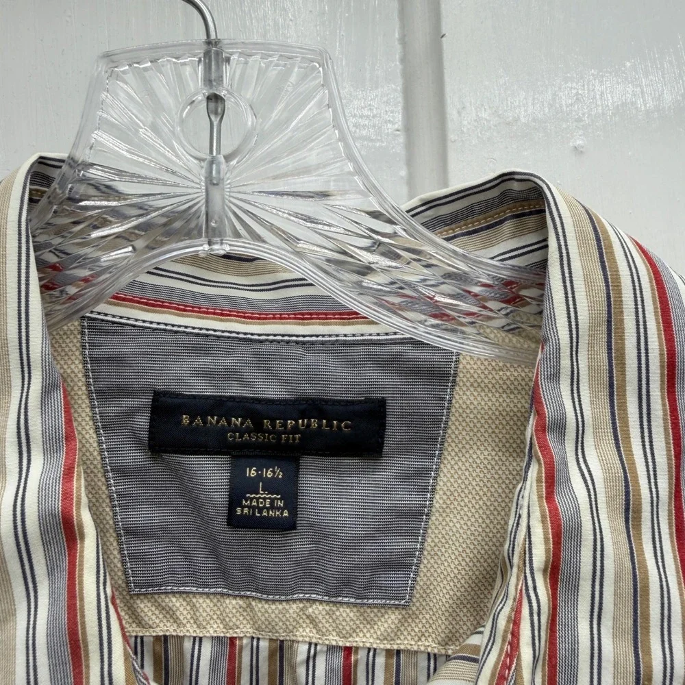2 Banana Republic Mens Large‎ Button Down Shirts Classic Slim Fit Striped
